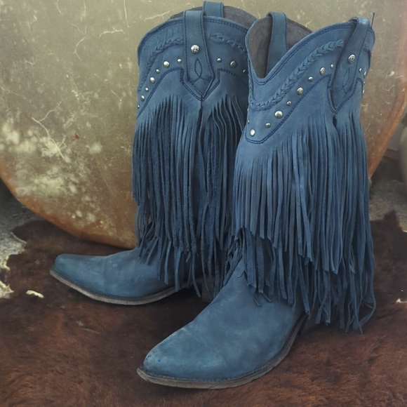 LIBERTY BLACK LB71124 "Vegas" Russian Blue fringe cowgirl boots snip toe sz 10 - Picture 7 of 16